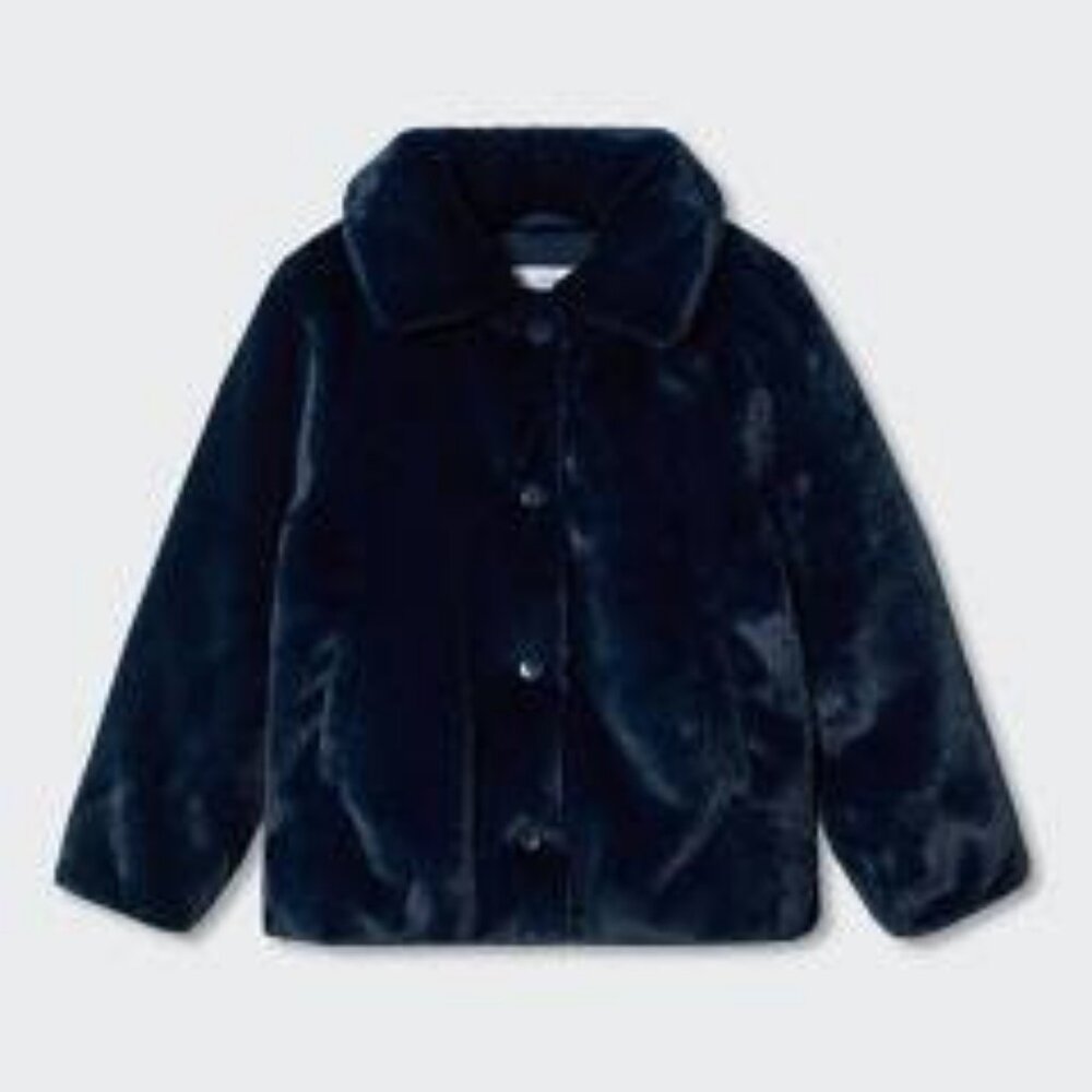 Faux Fur Girls Navy Coat MANGO 13-14